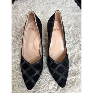 E MAR Black Suede & Leather Geometric Block Heel Pumps Made in Italy Size 36
